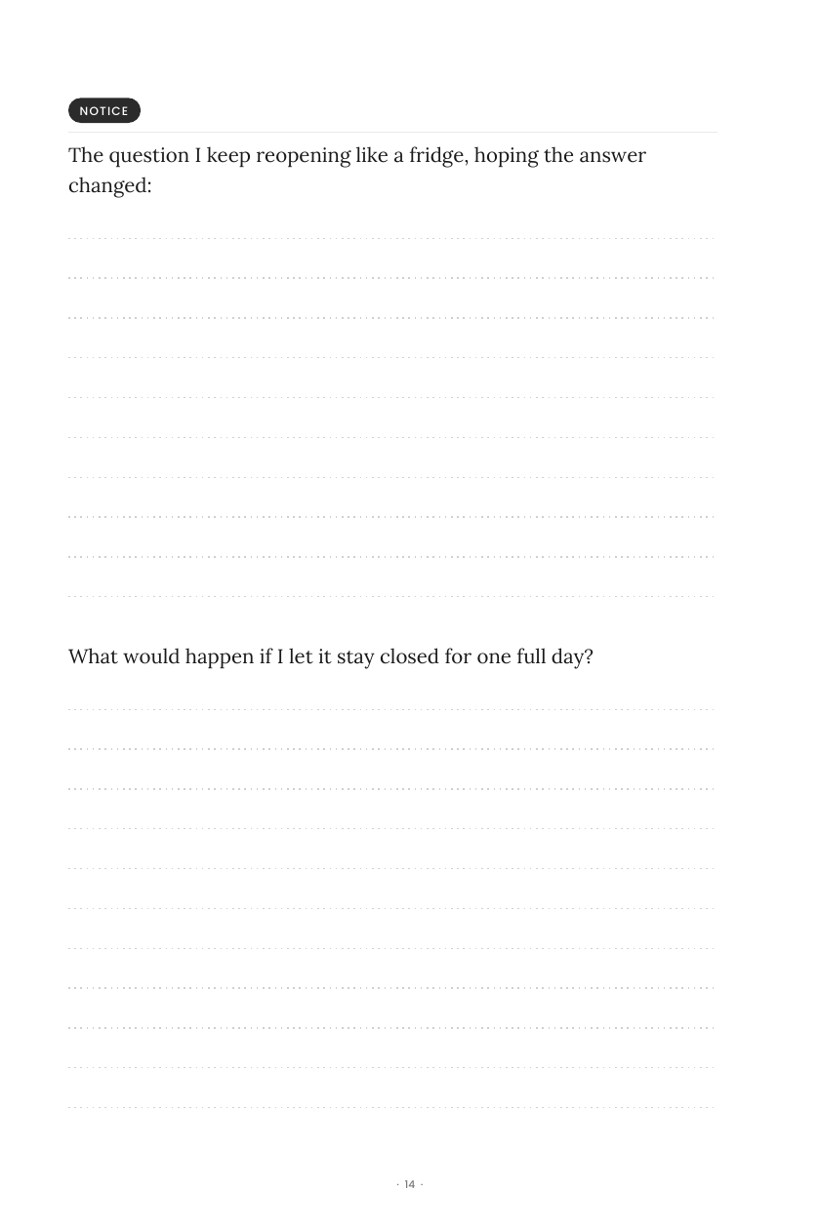 A Notice-phase prompt page: the question I keep reopening like a fridge, hoping the answer changed